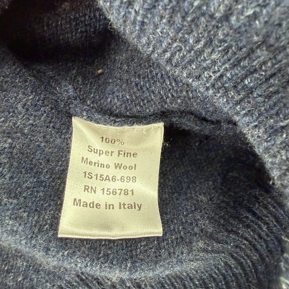 Merino Wool Sweater Mens XL Blue Mock Neck Italy Minimal Coastal Dad - Picture 5 of 8